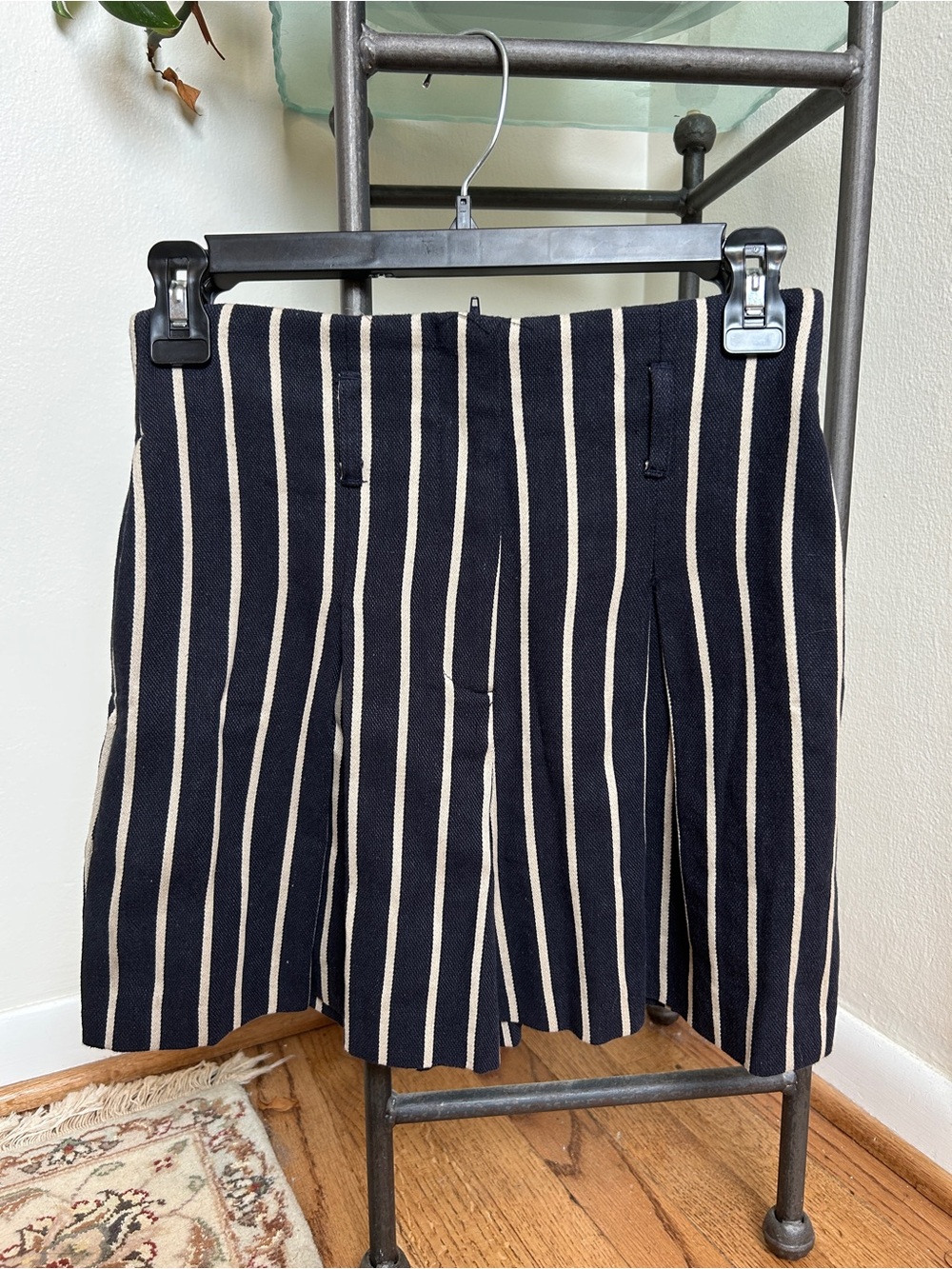 Topshop Navy and Cream Striped High Rise Shorts